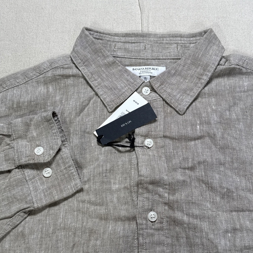 NWT Banana Republic Linen Men's Standard Poplin Button Up Shirt Size XL